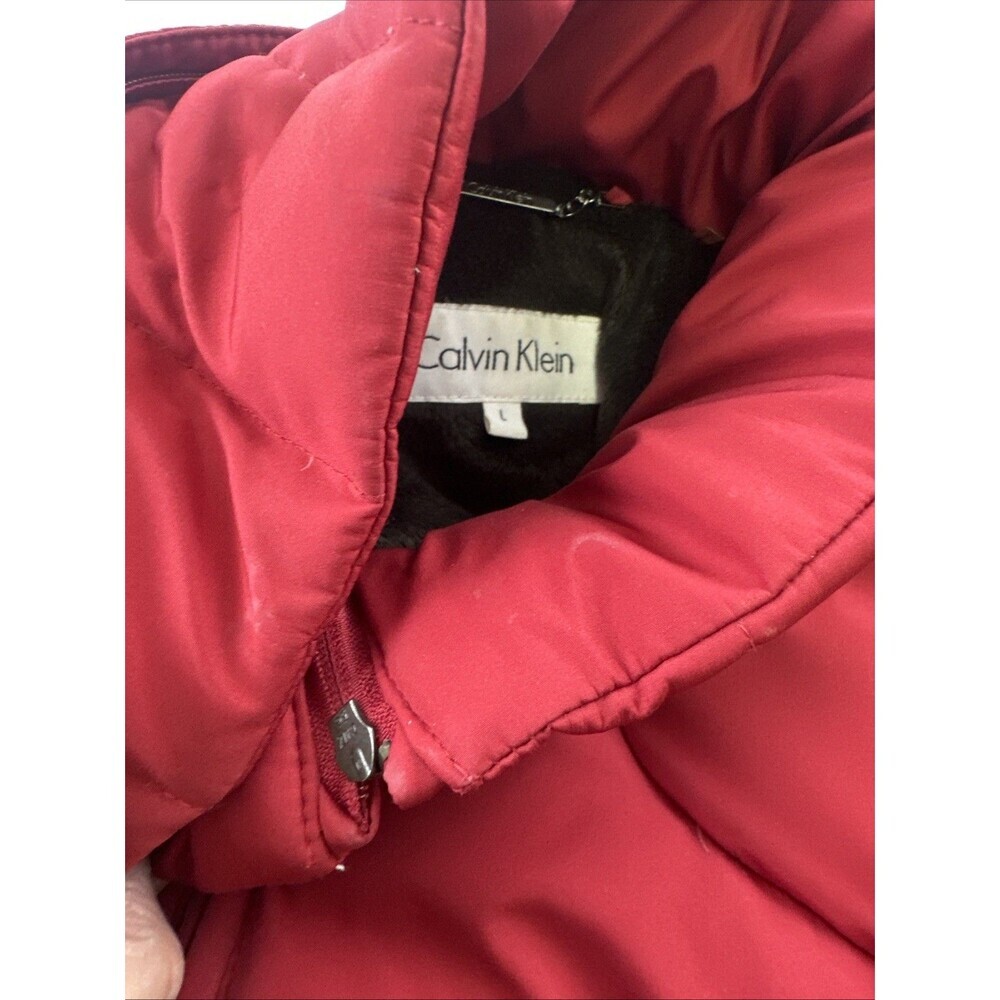 Calvin Klein Down Puffer Coat Zip Red Fleece Lined Pocket Insulated Women Medium - Picture 16 of 16